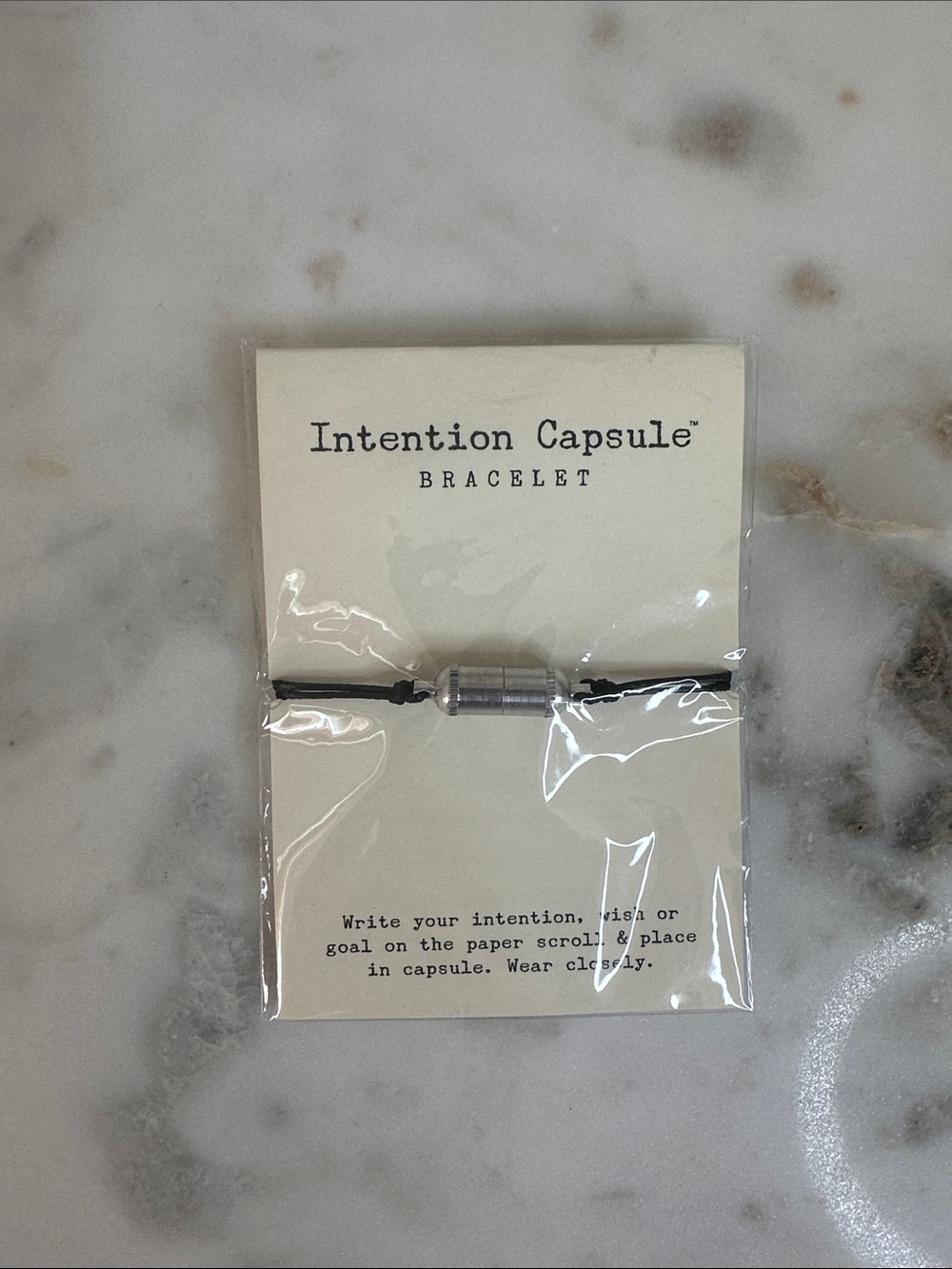 Intention Capsule Bracelet — Black Cord with Silver Capsule